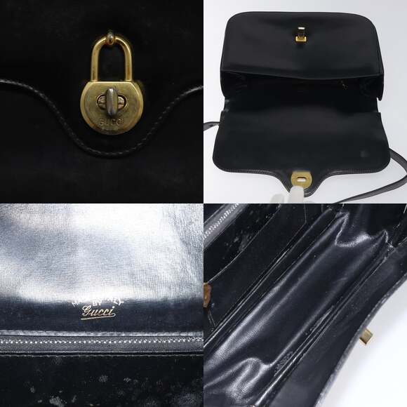 GUCCI Shoulder Bag Leather Black Gold - Picture 11 of 12